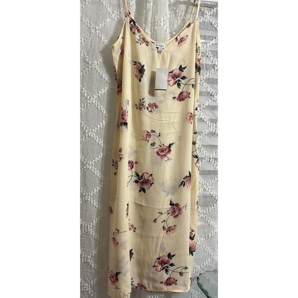 Lovesick Floral Midi Slip Dress Cream Pink V-Neck Adjustable‎ Straps NWT Womens